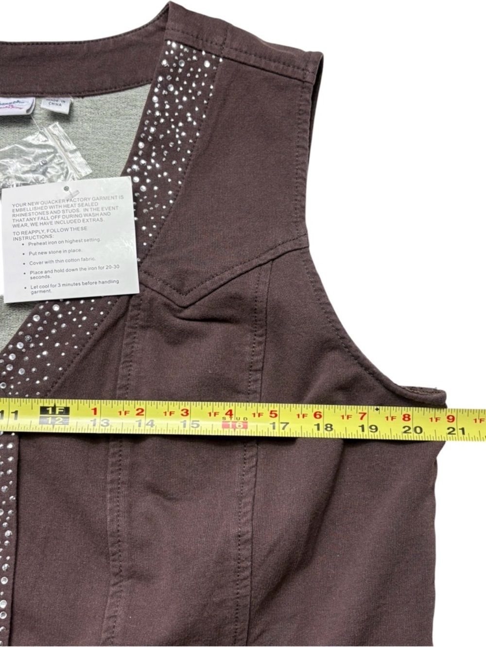 NWT Quacker Factory Brown Sparkle & Shine Rhinestone Twill Vest • Size Medium - Picture 5 of 10